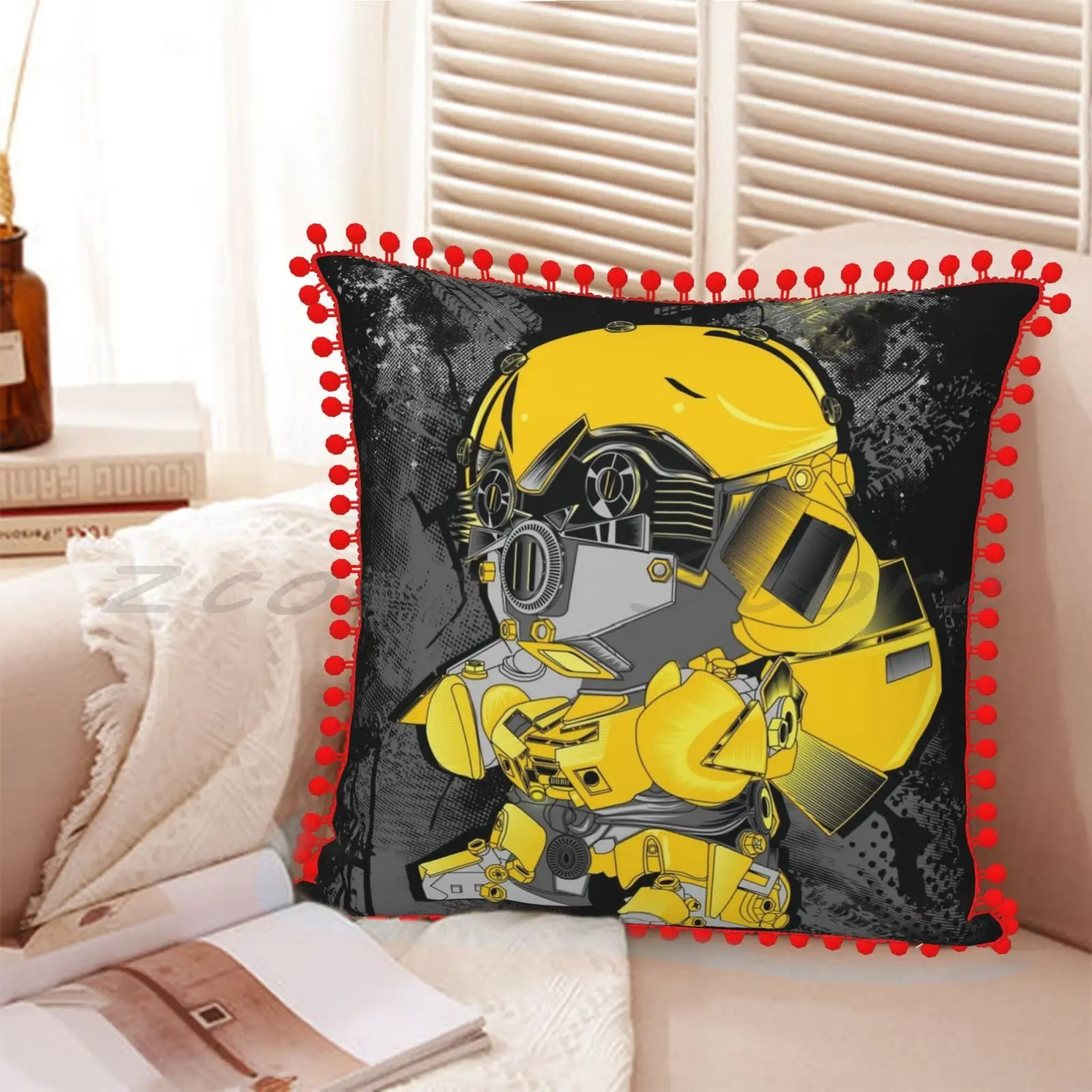 Наволочка Bumblebee с надписью наволочка из хлопка и льна плюшевая помпоном для