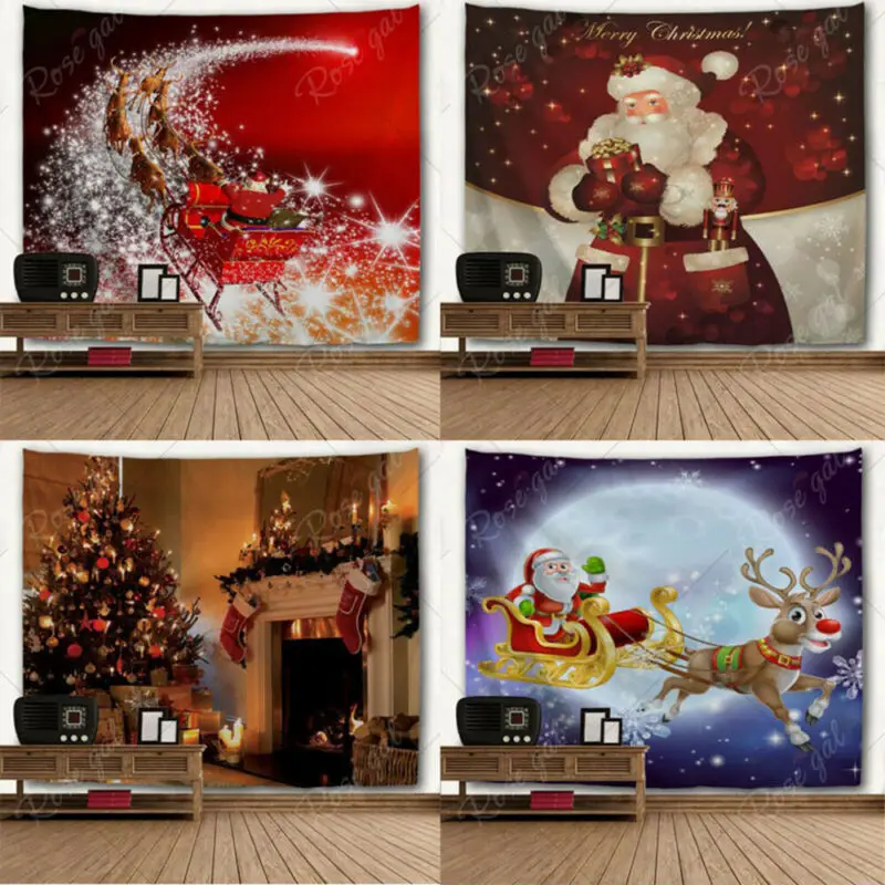 Рождественский гобелен художественный домашний Бланк камин сани олень