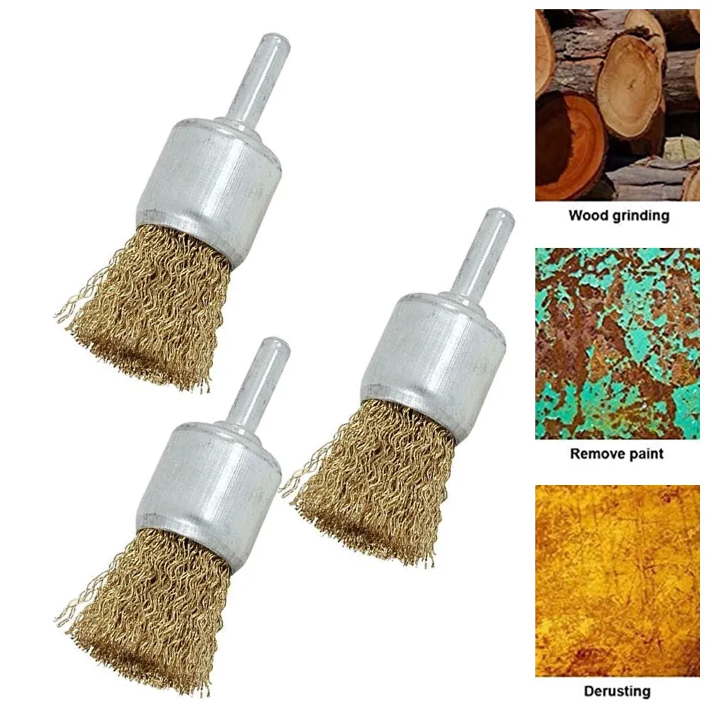 

25mm Brass Wire Brush 3pcs End Wire Brushes Crimp Cup Set For Drill Rust Removal Tool Kit