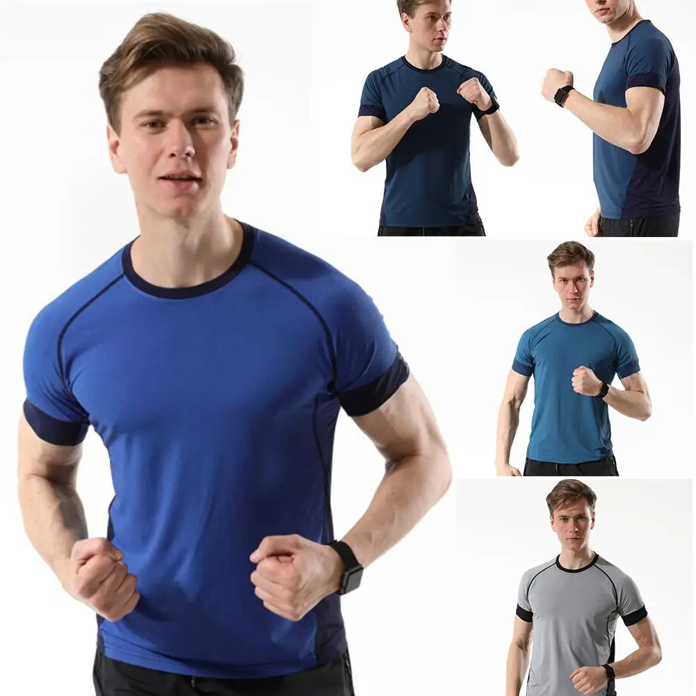 Мужская быстросохнущая эластичная Спортивная футболка с коротким рукавом и