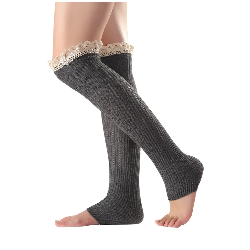 Женские кружевные теплые гольфы зимние вязанные носки с дырочками одноцветные