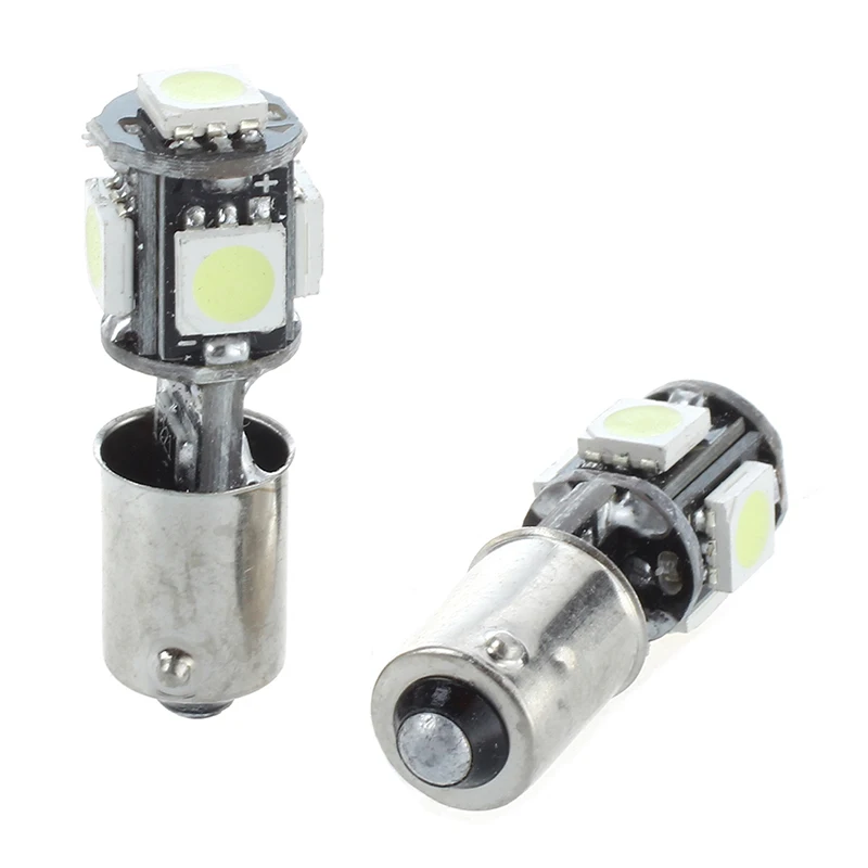 

2x Bulb 5 LED 5050 SMD BA9S H6W T4W White Anti ODB Error code lamp