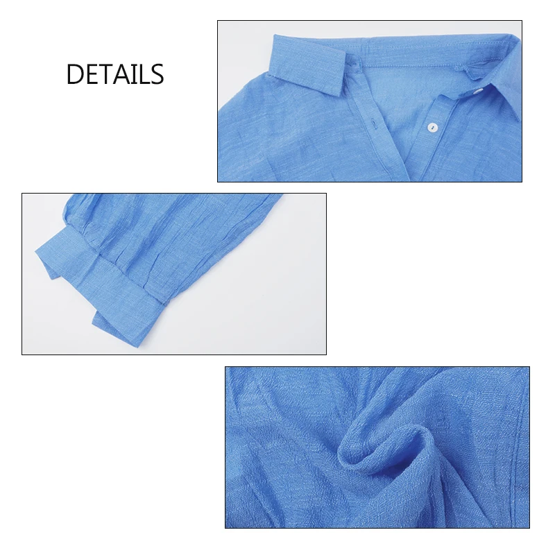 Хлопковые льняные Женские топы и блузки с длинным рукавом отложным воротником