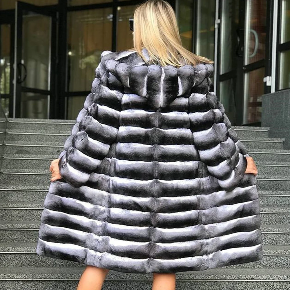 Winter Women Real Rex Rabbit Fur Coat with Hood Thick Warm Fur Overtcoats 2021 New Fashion Genuine Rex Rabbit Fur Coats Outwear enlarge
