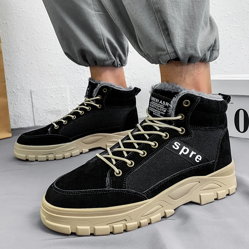 

Mens Winter Martin Boots Warm Winter Boots Men Black High Top Lace Up Combat Shoes Non-slip Winter Shoes for Men Boys Big Size