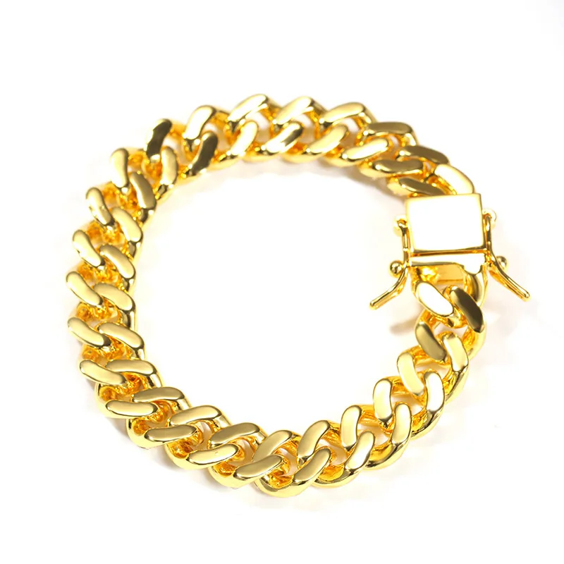 

New hip hop Jewelry Fashion Charms Gold Hop Punk Iced Out 12mm Wide Miami Cuban Link Chain Bracelets for Men Rapper party Gift