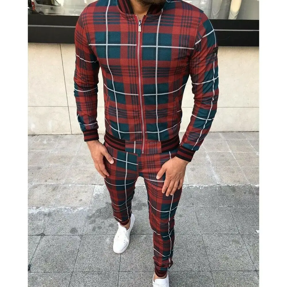 Mens Tracksuit 2 Piece Casual Trousers Jacket Sweatsuit Hip Hop Sweatshirt Set