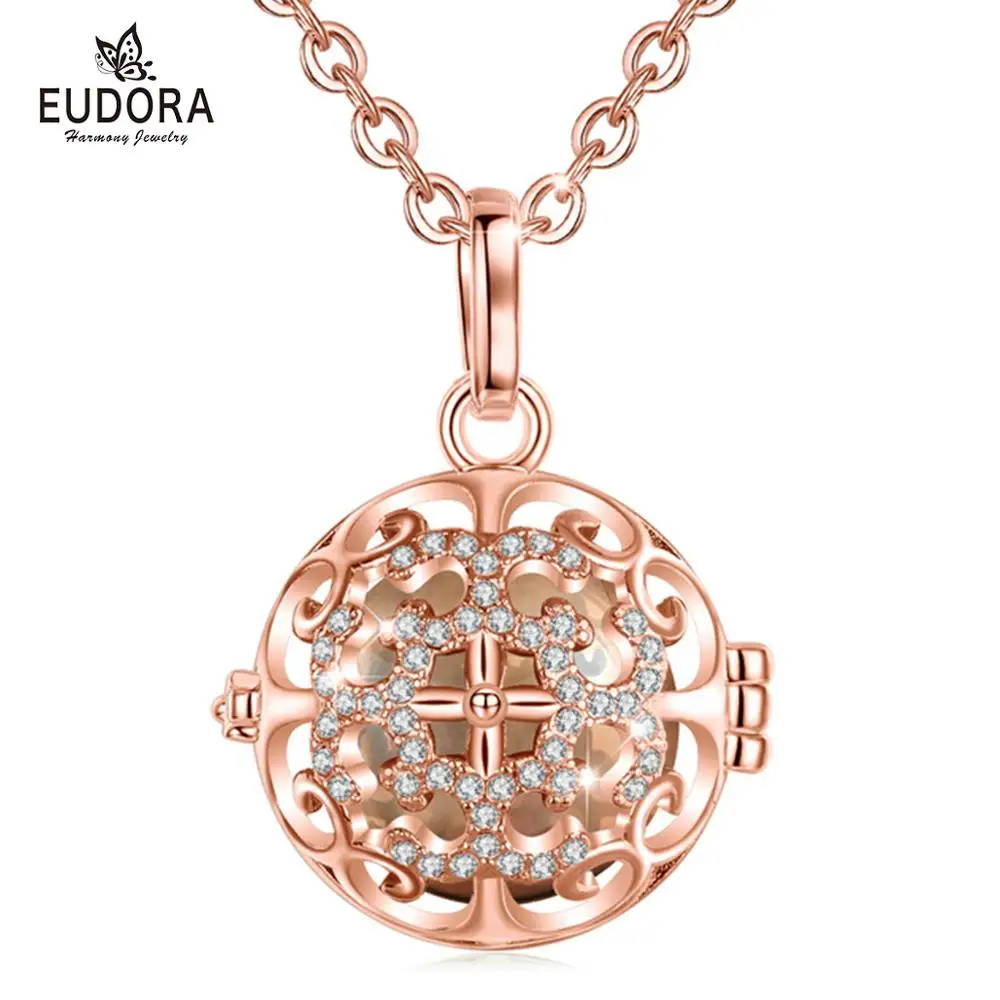 

Ожерелье Eudora для беременных 16 мм с кристаллами фианита, Цветочная клетка со звуком гармонии, розово-золотистый кулон-медальон для женщин, юв...