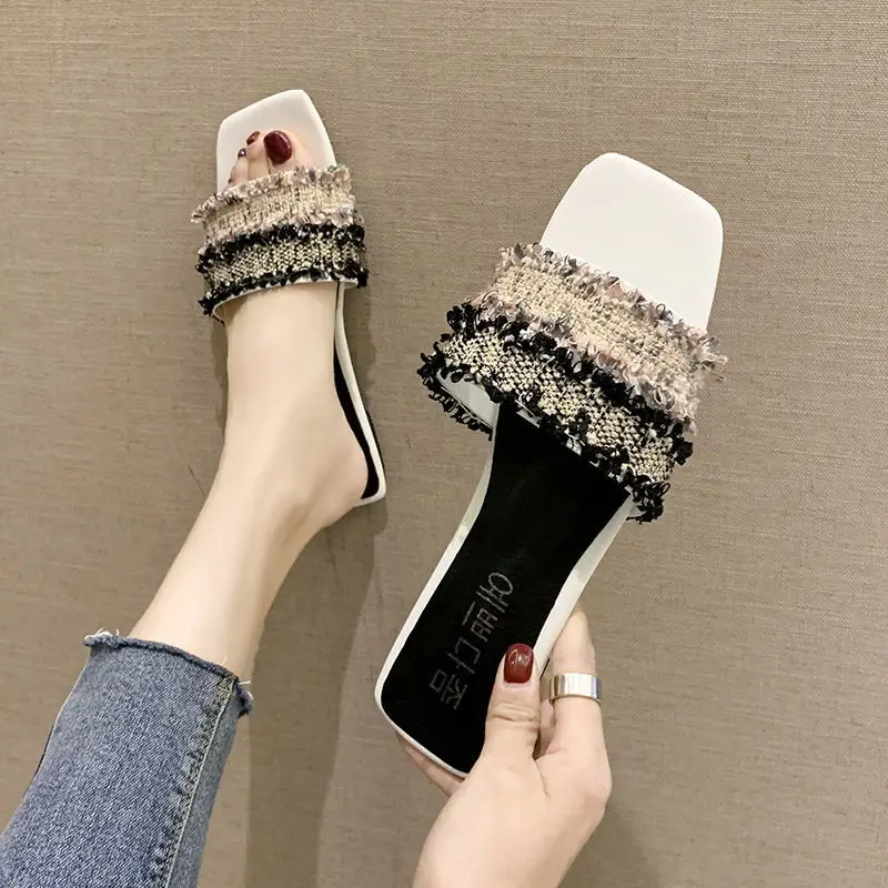 Г. Летняя кружевная бахрома, шлепанцы без шнуровки с носком летние женские шлепанцы на плоской подошве, с жемчужинами, мягкие пляжные шлепанцы