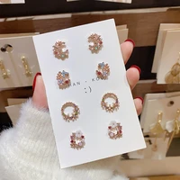korean new design fashion colorful rhinestone moon heart flower garland stud earrings jewelry women exquisite romantic earrings