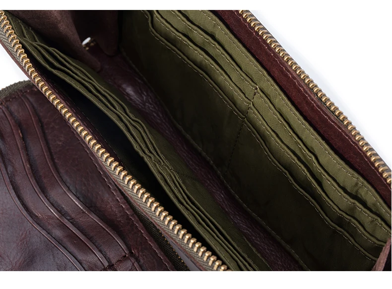 High Quality Vintage Real Cowhide Men Wallet Cash Purse Zipper Modern Stylish Male Long Day Clutches Wristlets Wallet Card Case