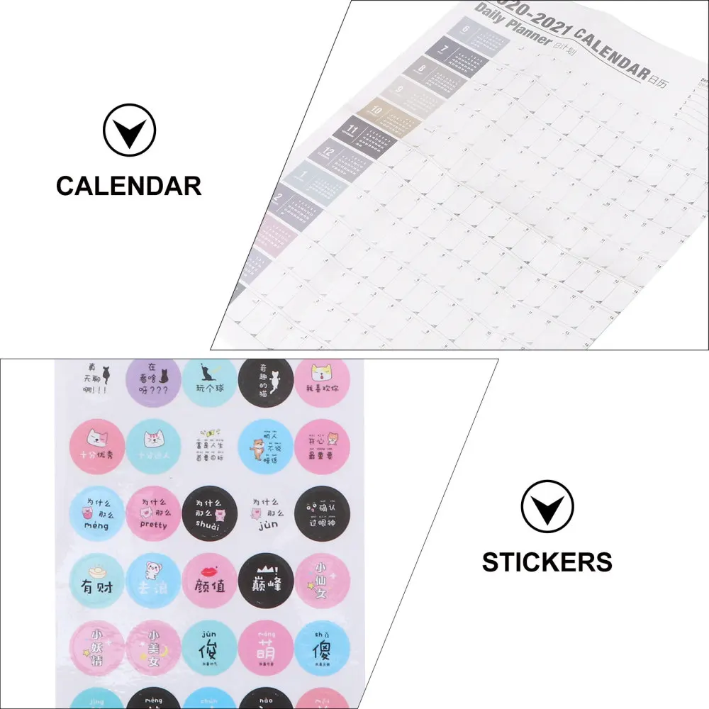 

365 Days Planner Schedule Wall Sticker 2020 Calendar Work Record Sheet Wall Decal with Label and Packaging Tape for Home School