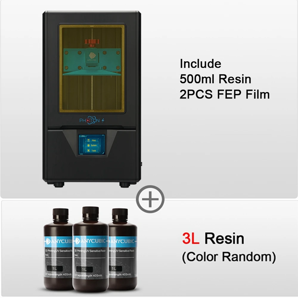 ANYCUBIC 3d принтер Фотон S SLA 3d принтер 2K экран 405nm УФ-фонарь принтера lcd теневая Маскировка 3d принтер комплект DIY - Цвет: PS BK add 3L
