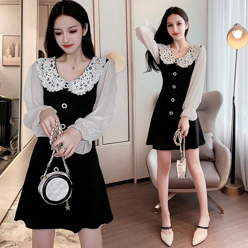 Женское винтажное платье с пуговицами элегантное черное мини-платье в стиле