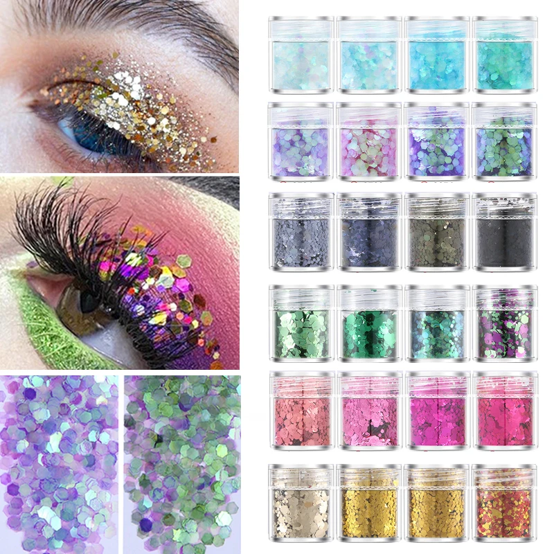 

4 Boxes 4 Colors Nail Art Gradient Manicure Shine Paillette Face Hair Makeup Mix Size 3D Nail Glitter Holographic Sequins Decor