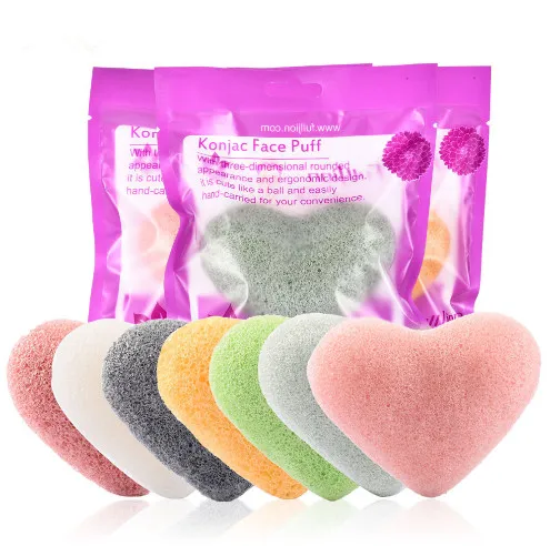 pink with package 1 шт., новинка, натуральный косметический спонж Konjac, губка для очистки лица, моющаяся, развевающаяся, в форме сердца, спонж Конняку, средство для очищения лица - Цвет: pink with package