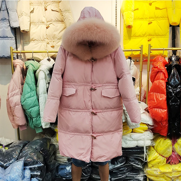 Высококачественное Женское пальто на утином пуху 2021 с капюшоном из лисьего меха