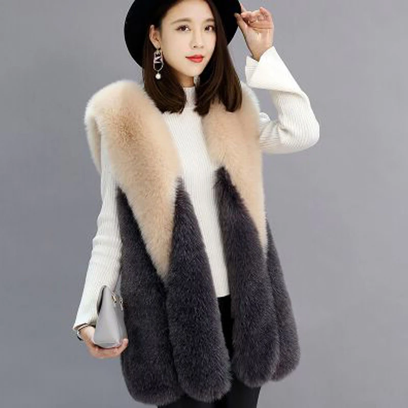 

Nice Autumn Winter Vogue Faux Fur Vest Fur Coat Fur Vest Warm Section Color Long Fox Fur Vest