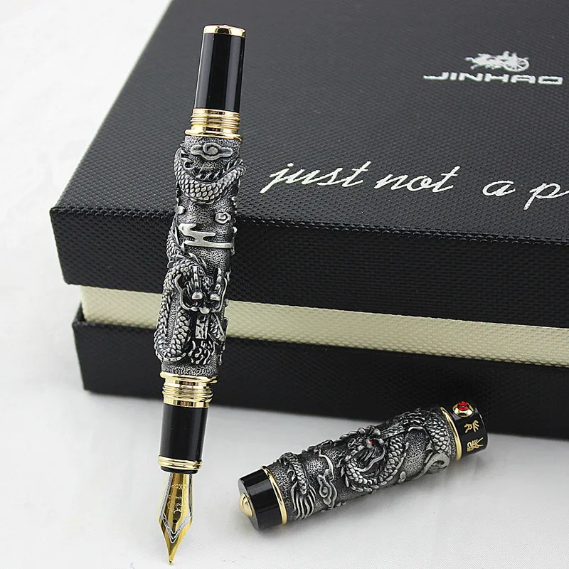 Jinhao двойной дракон/змеиная винтажная Роскошная авторучка/ручка держатель полностью Металлическая резьба тиснение Тяжелая Подарочная Ручка Коллекция