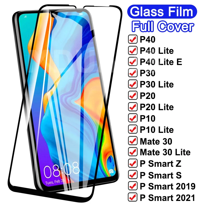 15D Tempered Glass For Huawei P30 P40 Lite E P Smart Z S 2019 2021 Glass Screen Protector P20 Pro P10 Mate 30 Lite Protective