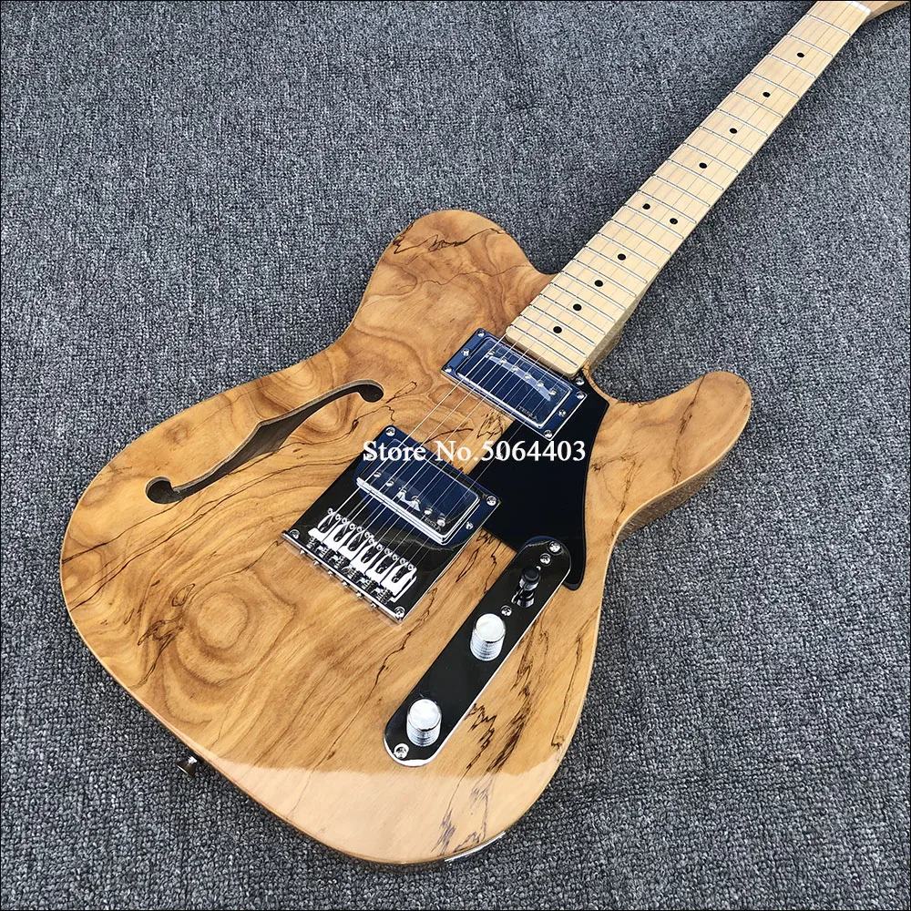 Factory direct sales of 6 string electric guitar, map rotten wood grain maple veneer, half empty core F empty electric guitar, maple neck, free shipping