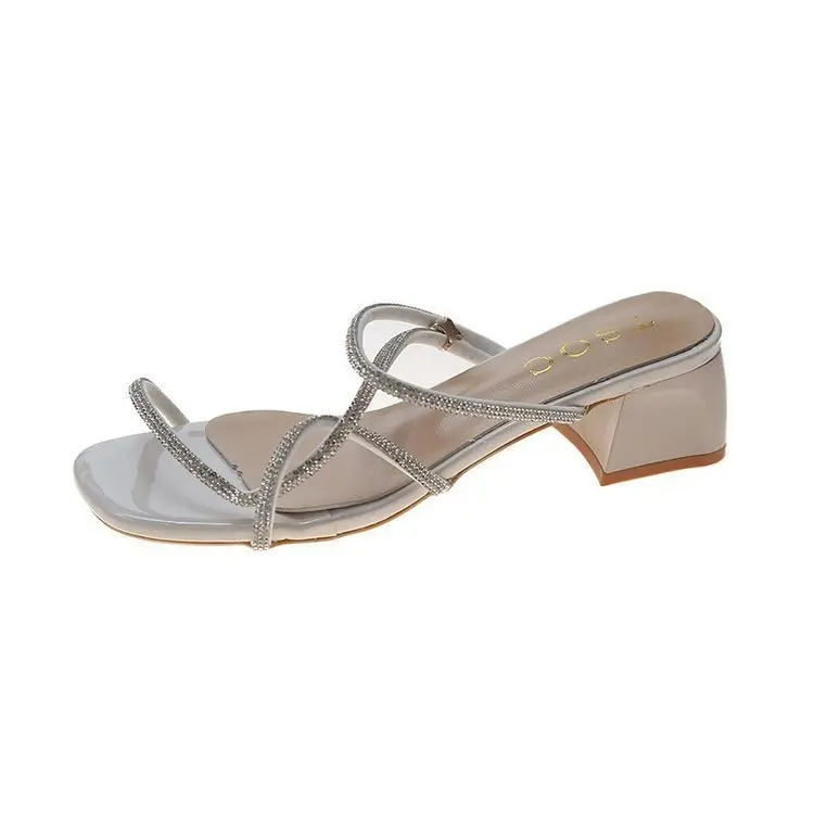 

Summer New Two-wear Sandals Women Casual Korean Version Ins Tide Rhinestone Temperament With Skirt Thick Heel Sandals Women New