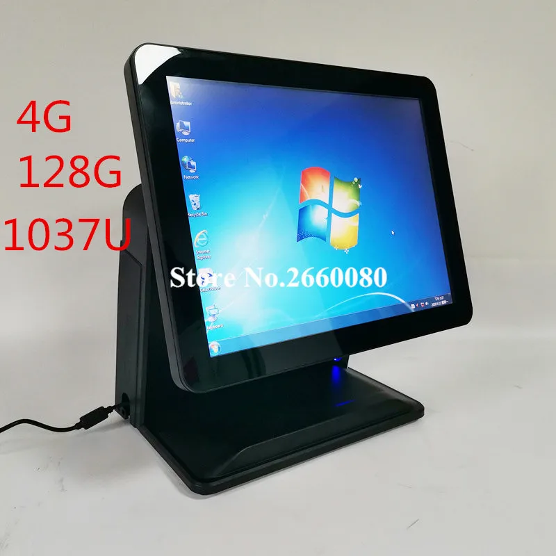 black 4G 128G 1037U Сенсорная система POS терминал машина 15 ''Сенсорная панель ЖК-монитор экран с небольшим клиентским дисплеем кассовый аппарат - Цвет: black 4G 128G 1037U