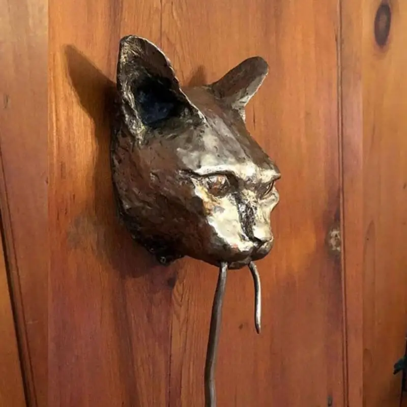 Alcachofa de puerta de gato y rat&oacute;n, adorno de resina de pared, repelente de plagas de hierro fundido marr&oacute;n oxidado, estatua de Metal para proteger las plantas, nuevo-4