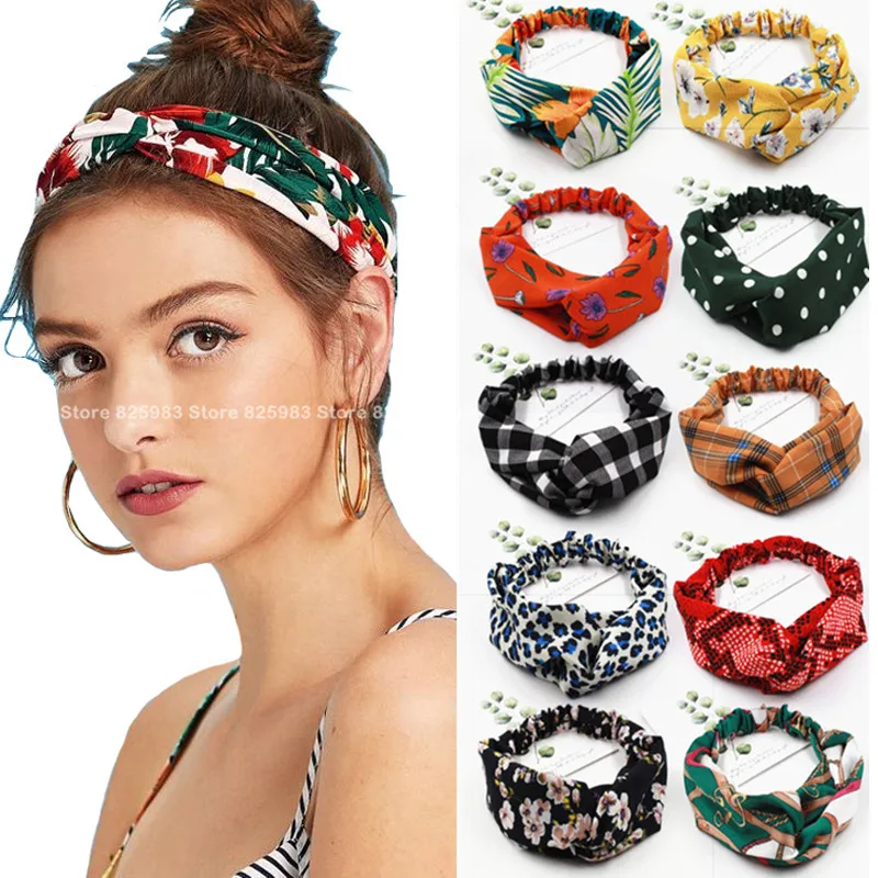 

Fashion Chiffon Floral Headband for Women Knotted Bows Elastic Hair Bands Turban Head Wrap Scrunchies Bandana Girls Accessories