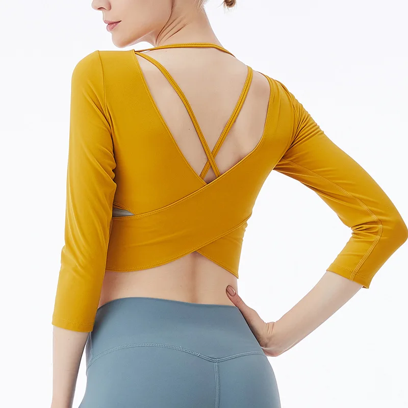 

Yoga Top Woman Ins Chest Pad Beautiful Back Sexy Casual Breathable Running Gym Short Tops Seamless T-Shirt Sportswear