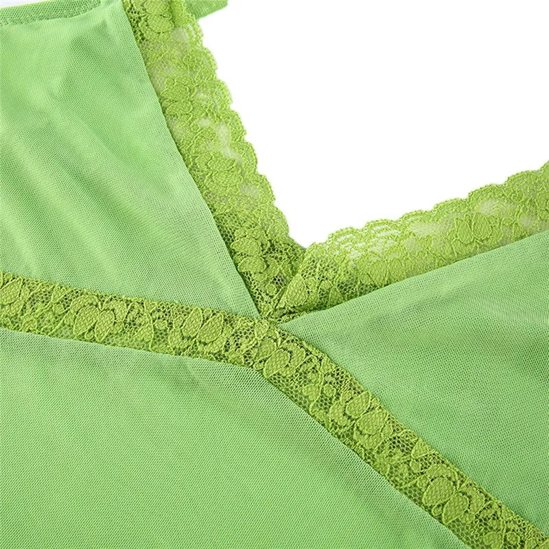 

Sexy Women 2020 Hot Sale Lace Green Collar Vest Tank Crop Tops Club Streetwear Sexy Strap Open Back Perspective V-neck Vest Cami