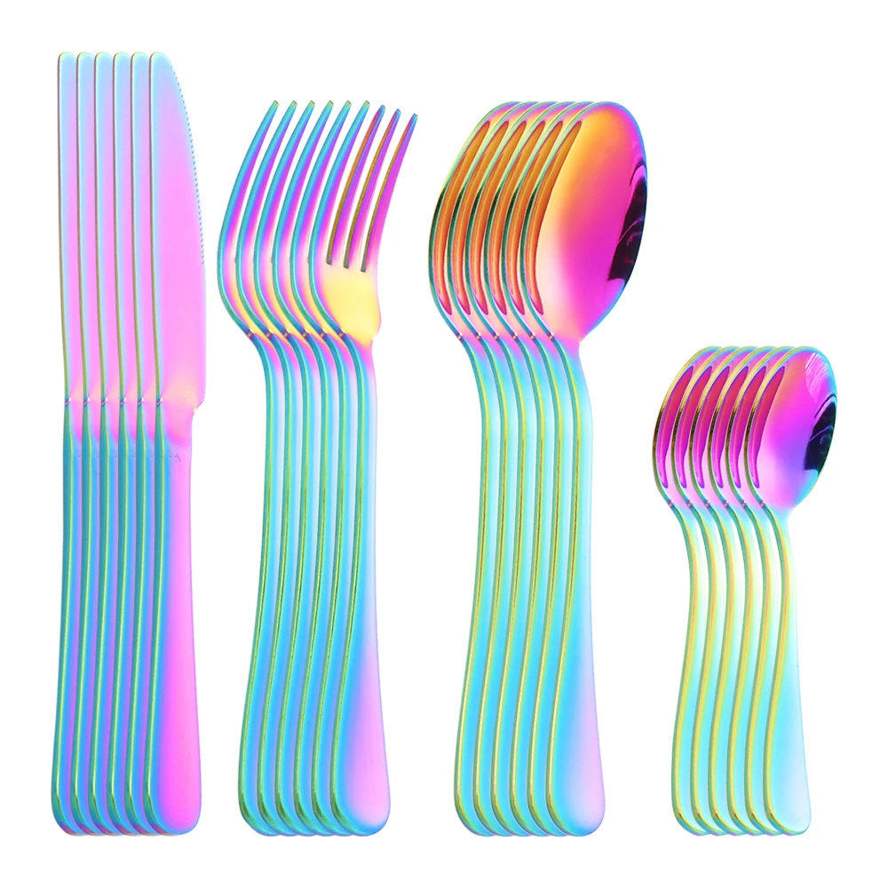 

24Pieces Stainless Steel Cutlery Set Rainbow Color for Kitchen Western Tableware Dinnerware Flatware Kinfe Fork Spoons Kit