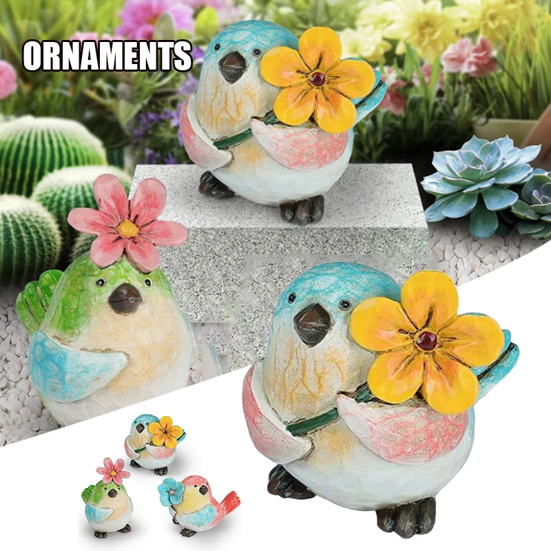 

Colorful Bird Ornament with Flowers Hand Painted Resin Animals Figurines for Home Garden Courtyard Decoration THJ99