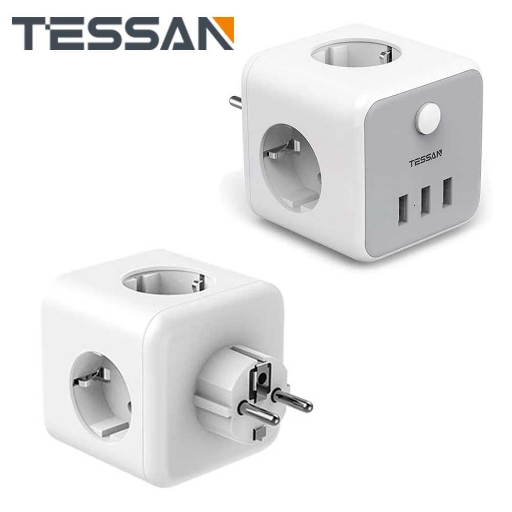 TESSAN Mini Socket Power Adapter with Switch 3 Outlets 3 USB Charge Ports 5V 2.4A Multi Outlets Power Strip Overload Protection