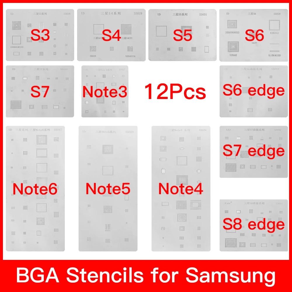 

12pcs/lot IC Chip BGA Reballing Stencil Kits Set Solder template for samsung Galaxy S3 S4 S5 S6 S7 S8 NOTE3/4/5/6 high quality