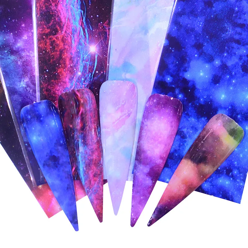 FWC 150 мм Набор наклеек из фольги для ногтей голографическая Звездная клей Sky