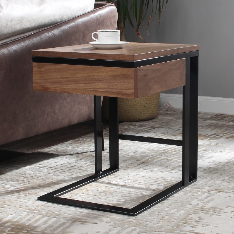 Lawton Walnut Solid Wood Side Table For Living Room With Drawer Woodern Tea End Square