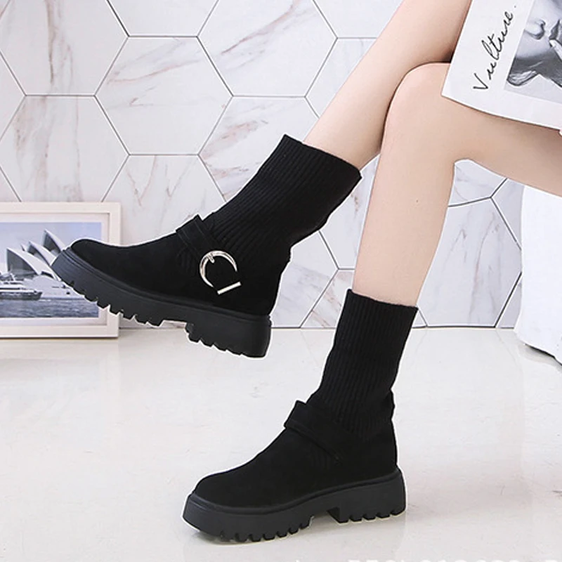 Women's Thick-Heeled Martin Boots, Winter British Wool-Cut Short Boots, Women's Thick-Soled Warm Single Boots зимние ботинки