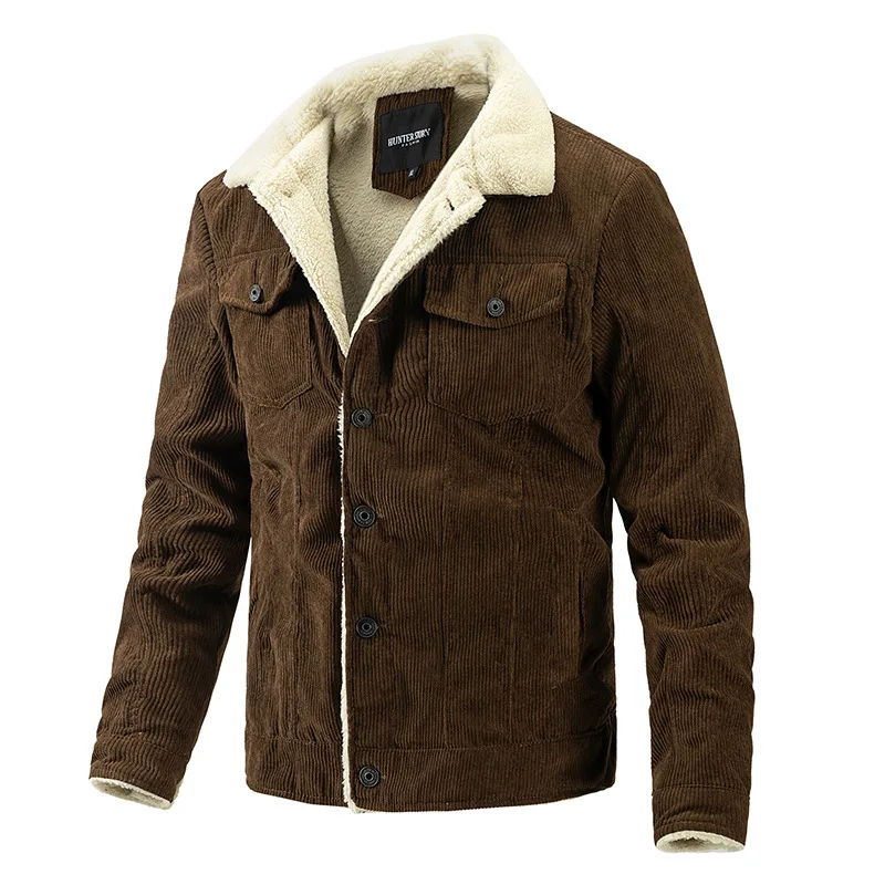 Куртка мужская Вельветовая однобортная теплая Повседневная однотонная зимняя |