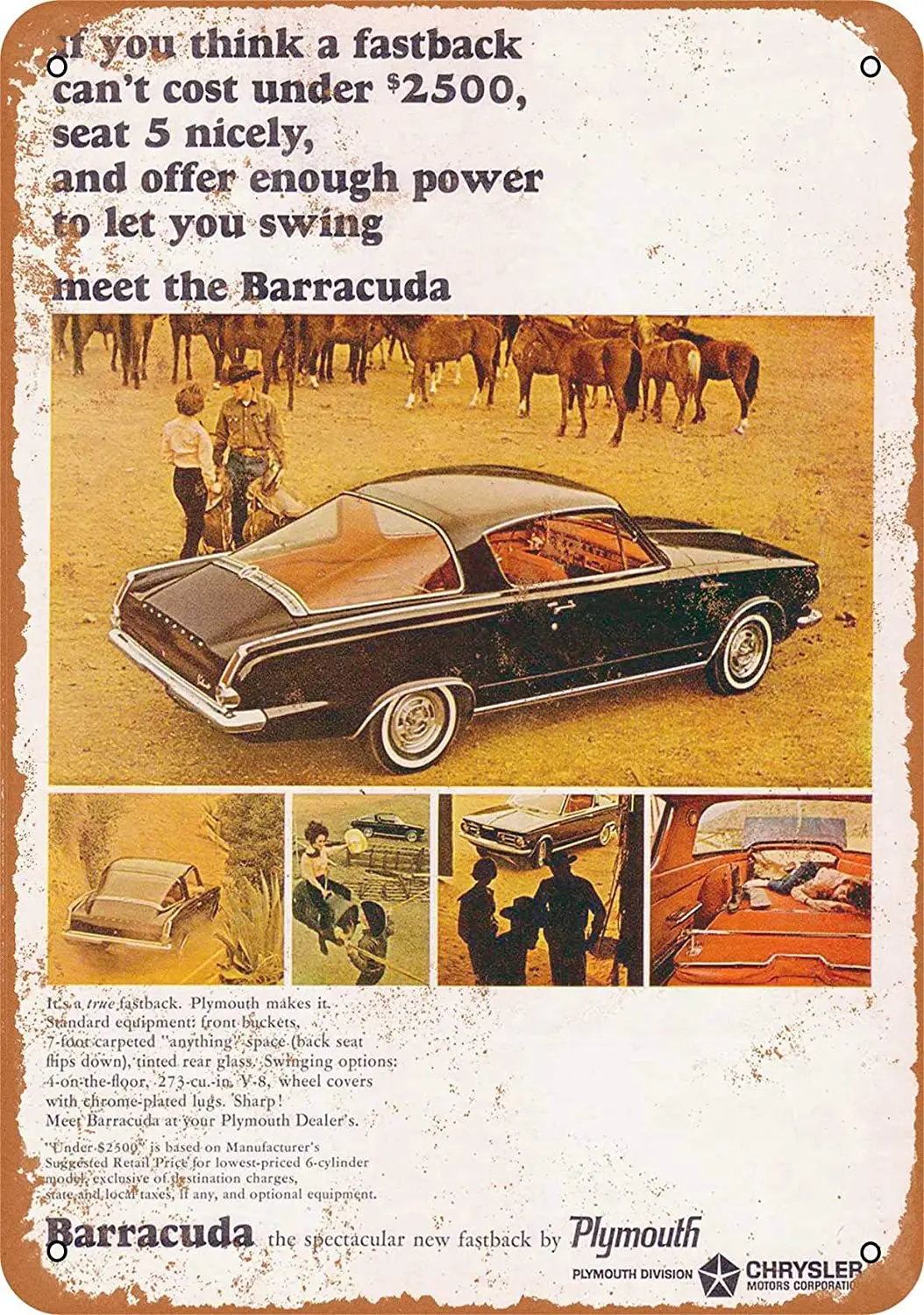 

WallColor 8*12 Metal Sign 1964 Plymouth Barracuda Vintage Look