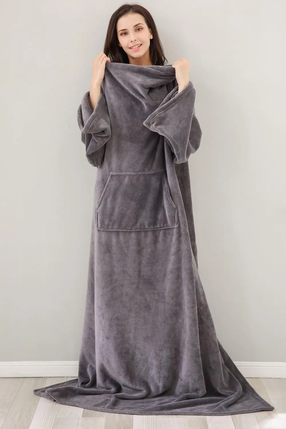 Коралловое Флисовое одеяло с рукавами карманом длинное защитой от пиллинга