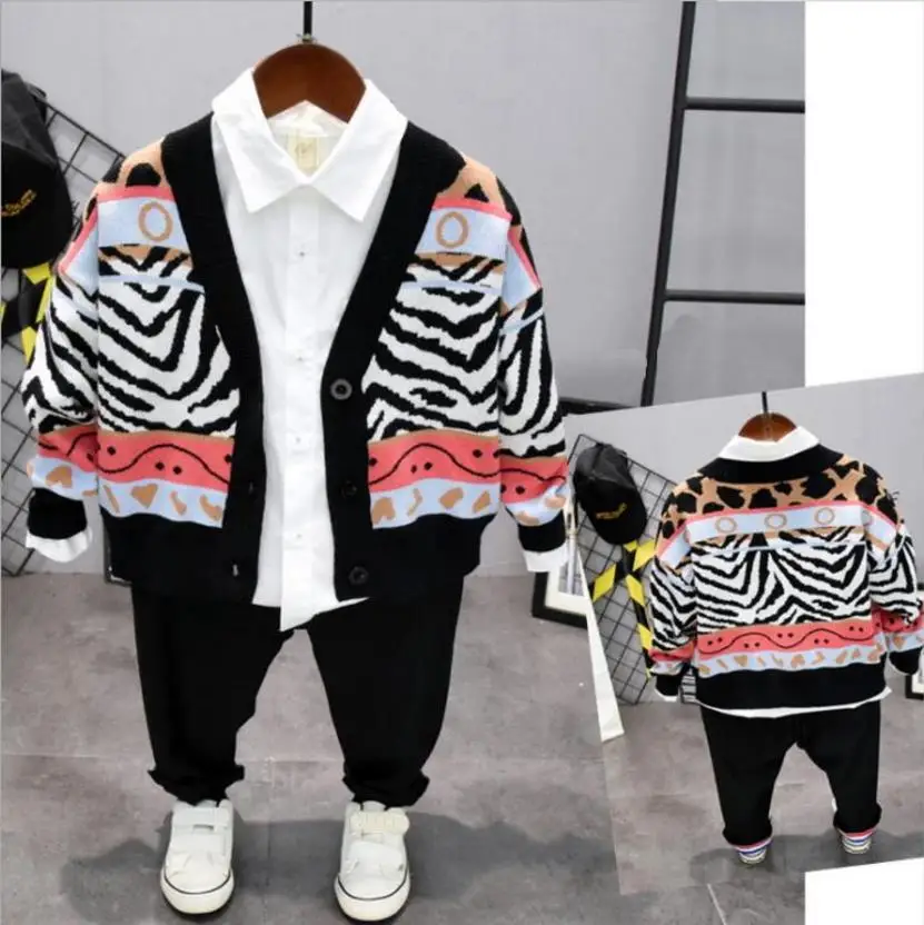 

Baby Clothing Sets Boys kint Cardigan + shirt + pants 3pcs Children 2-7Y Birthday suit Boys Tracksuits Kids Brand Sport Suits