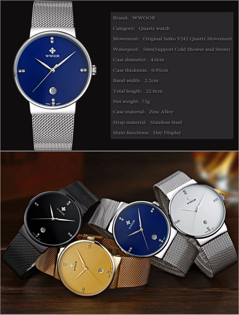 

WWOOR Men Watch Top Luxury Brand Sport Watches Mens Quartz Wristwatch Male Clock Relogio Masculino WR8018-White