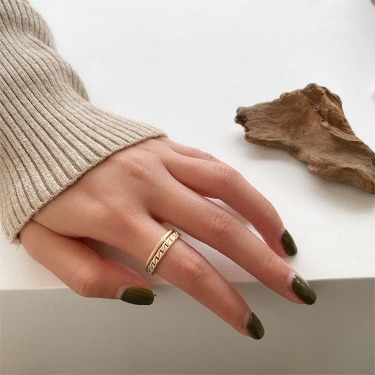 Gold Thin Chain Peri'sBox, 2 вида конструкций, многослойная цепочка, золотые кольца, пустотелая сетка, геометрические кольца для женщин, минималистичные, штабелируемые кольца,, винтажные - Цвет основного камня: Gold Thin Chain
