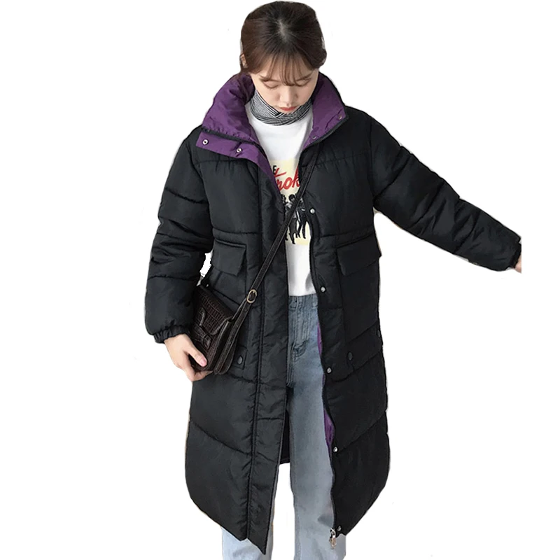 Женская теплая парка с капюшоном и воротником стойкой длинная двумя большими