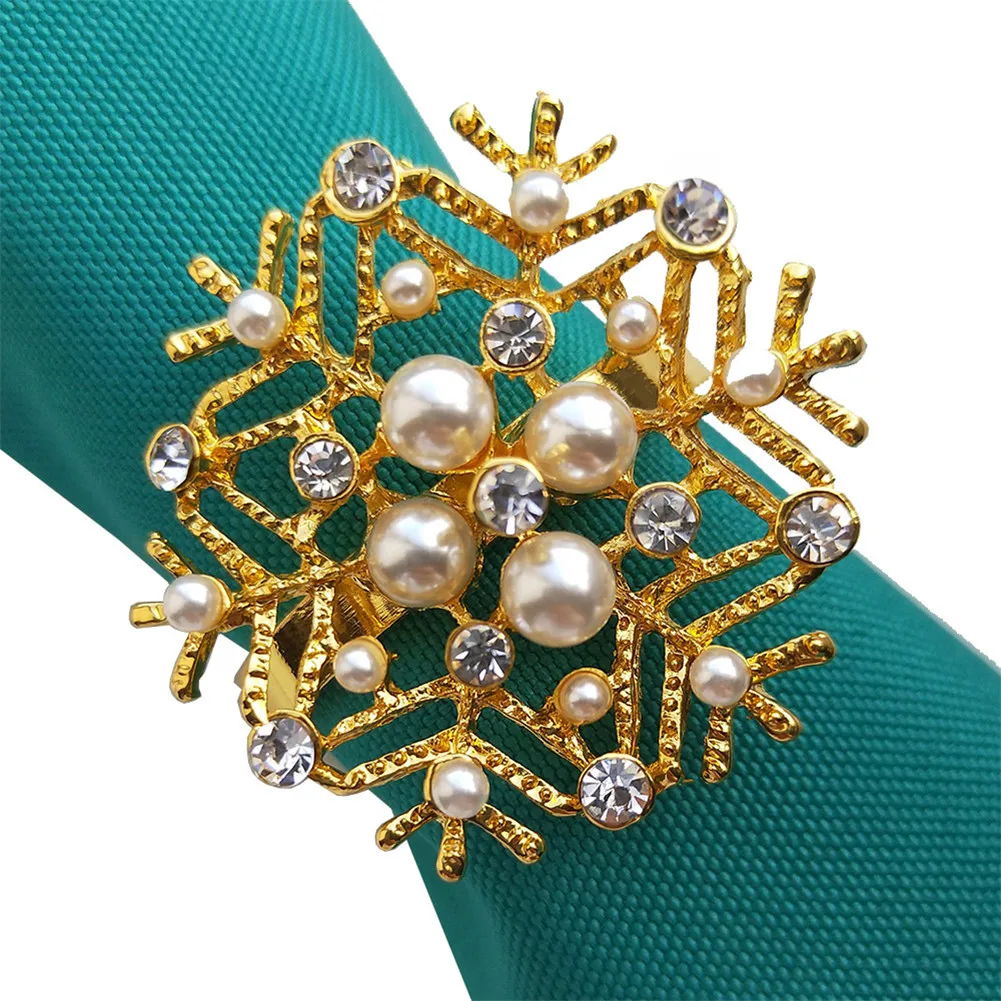 Ресторанная металлическая для салфеток Пряжка жемчуг стразы Снежинка Салфетка