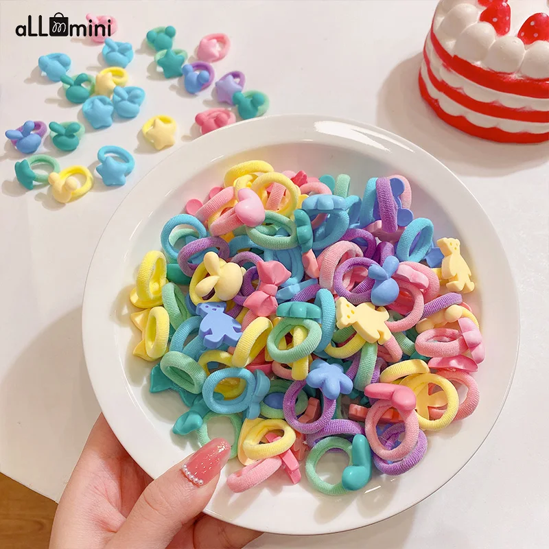 100Psc/Set Lovely Colorful Hair Bands Hairpin For Girls Nylon Kids Candy Color Elastic Rubber Band Scrunchie Hair Accessories