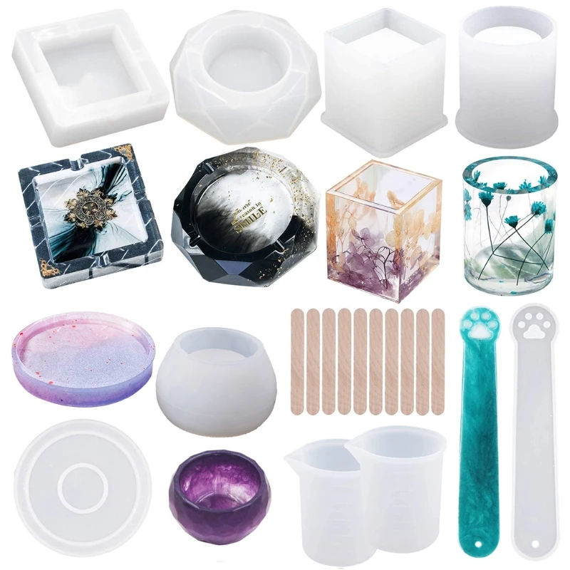 

19Pcs Resin Silicone Casting Mold Cylinder Pen Holder Ashtray DIY Candle Soap