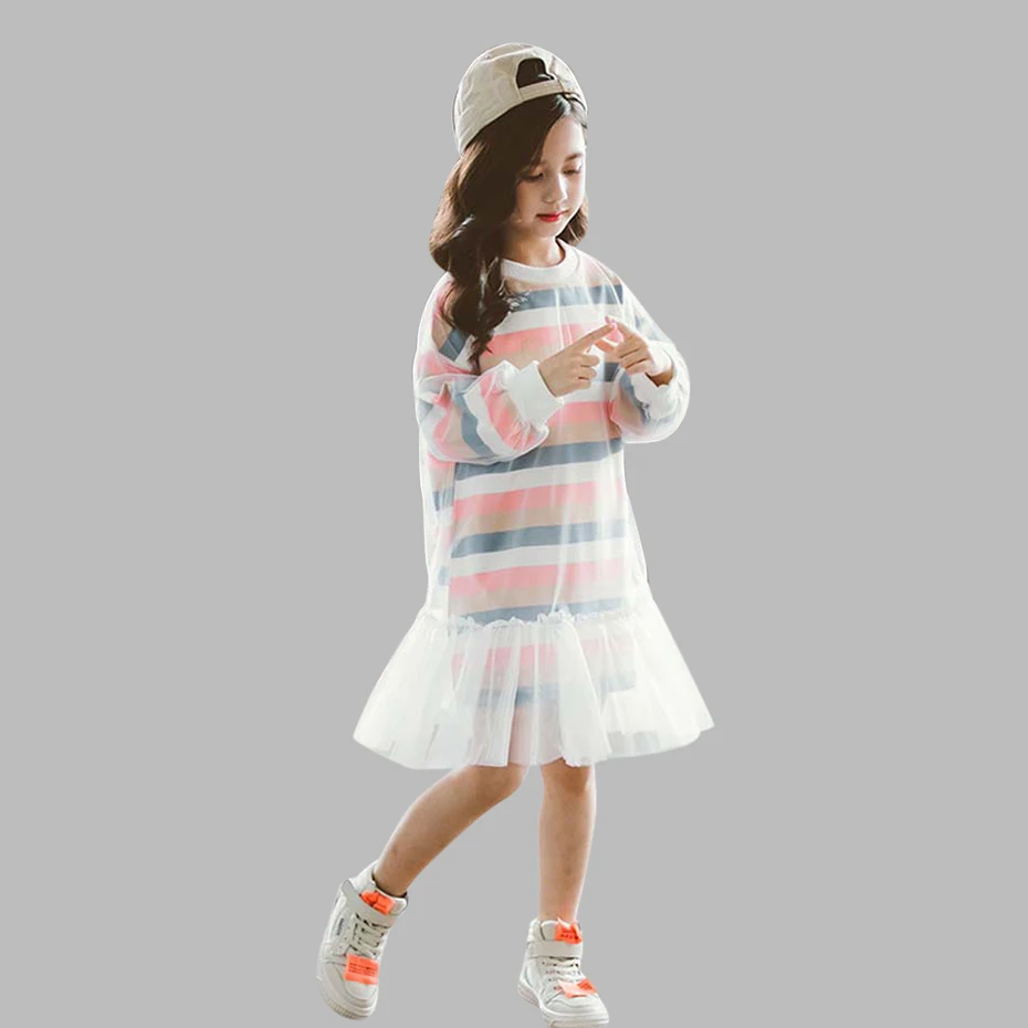 Dresses For Girls Letter Print Party Dress O-Neck Children Mesh Fall Winter Casual Children's Costumes | Детская одежда и