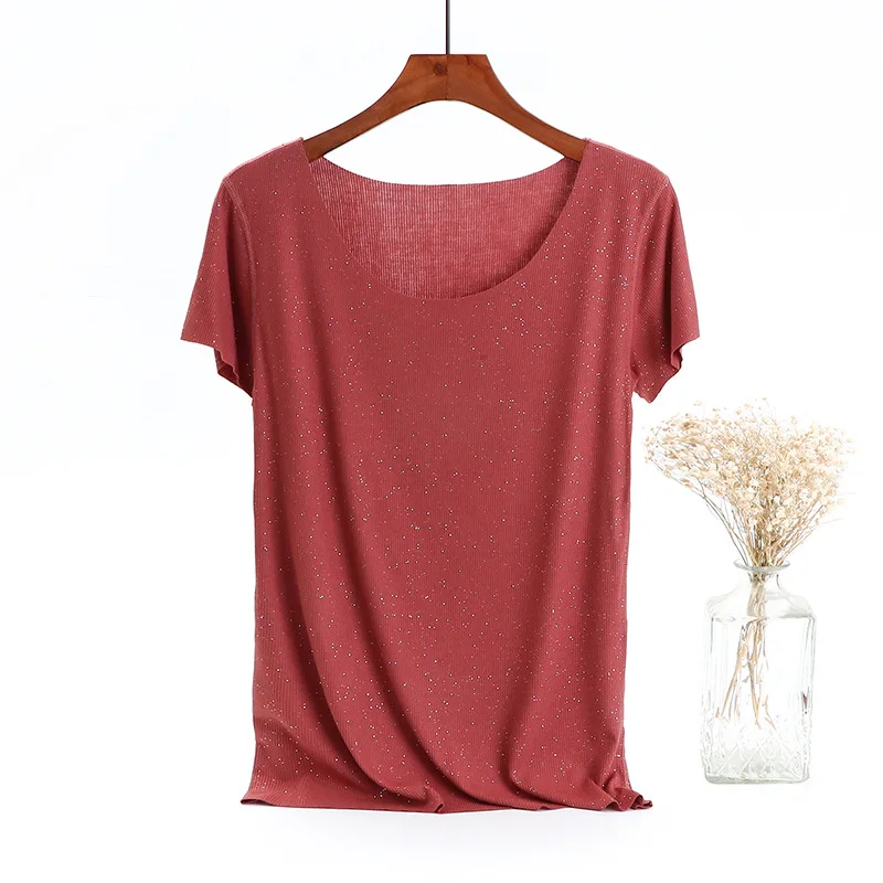 

New round neck short sleeve T-shirt for women in spring and summer female cotton t-shirts 3001 28